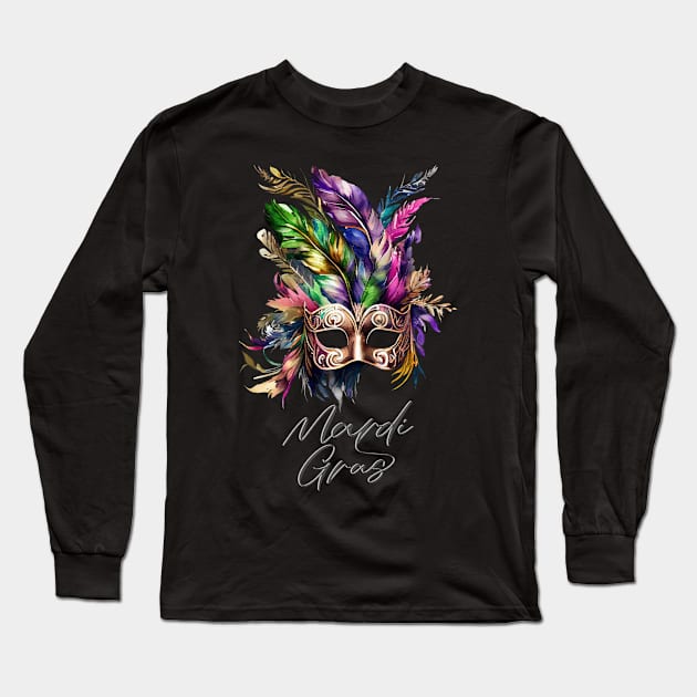 Mardi Gras Masquerade Mask Bead Parade Women Men Kids Long Sleeve T-Shirt by AimArtStudio